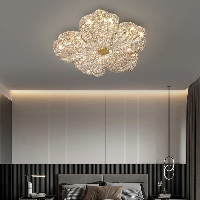 Modern Luxury Warm Flower Full Copper Resin Gold Foil LED Flush Mount Ceiling Light for Living Room