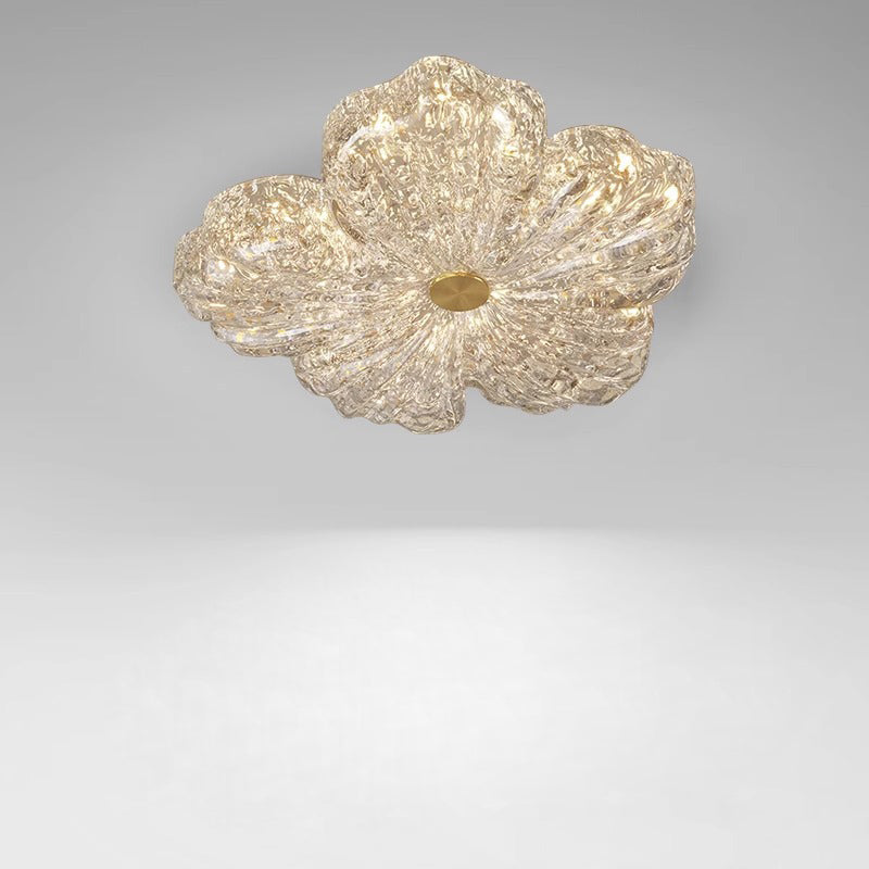 Modern Luxury Warm Flower Full Copper Resin Gold Foil LED Flush Mount Ceiling Light for Living Room