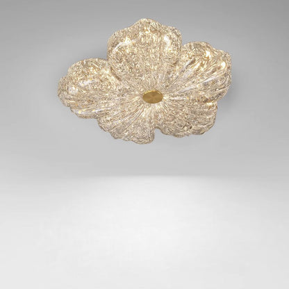 Modern Luxury Warm Flower Full Copper Resin Gold Foil LED Flush Mount Ceiling Light for Living Room