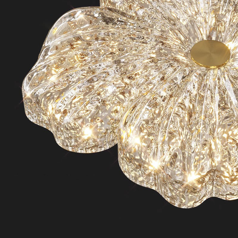 Modern Luxury Warm Flower Full Copper Resin Gold Foil LED Flush Mount Ceiling Light for Living Room