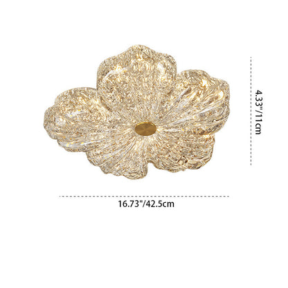 Modern Luxury Warm Flower Full Copper Resin Gold Foil LED Flush Mount Ceiling Light for Living Room