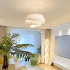 Contemporary Scandinavian Round Table Double Layer Wave Base Iron Fabric Acrylic 4-Light Pendant Light For Living Room