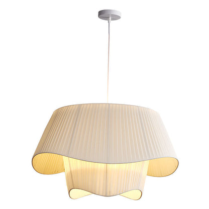 Contemporary Scandinavian Round Table Double Layer Wave Base Iron Fabric Acrylic 4-Light Pendant Light For Living Room