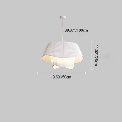Contemporary Scandinavian Round Table Double Layer Wave Base Iron Fabric Acrylic 4-Light Pendant Light For Living Room