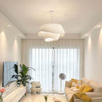 Contemporary Scandinavian Round Table Double Layer Wave Base Iron Fabric Acrylic 4-Light Pendant Light For Living Room