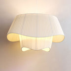 Contemporary Scandinavian Round Table Double Layer Wave Base Iron Fabric Acrylic 4-Light Pendant Light For Living Room