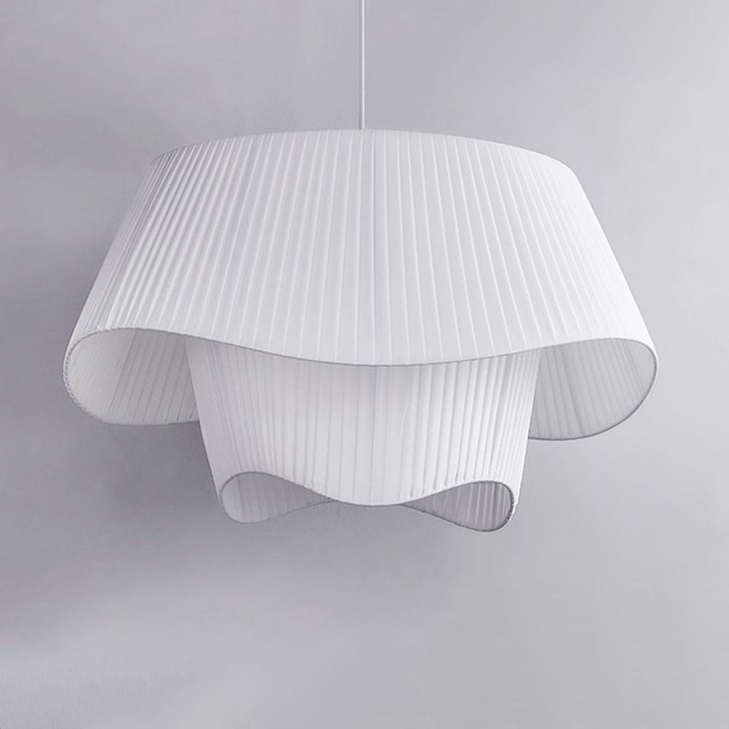 Contemporary Scandinavian Round Table Double Layer Wave Base Iron Fabric Acrylic 4-Light Pendant Light For Living Room