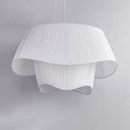 Contemporary Scandinavian Round Table Double Layer Wave Base Iron Fabric Acrylic 4-Light Pendant Light For Living Room