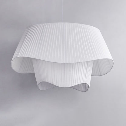 Contemporary Scandinavian Round Table Double Layer Wave Base Iron Fabric Acrylic 4-Light Pendant Light For Living Room