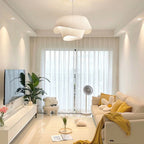 Contemporary Scandinavian Round Table Double Layer Wave Base Iron Fabric Acrylic 4-Light Pendant Light For Living Room