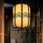Traditional Chinese Cylinder Waterproof Striped Cloud Aluminum Faux Dolomite 1-Light Pendant Light For Outdoor Patio