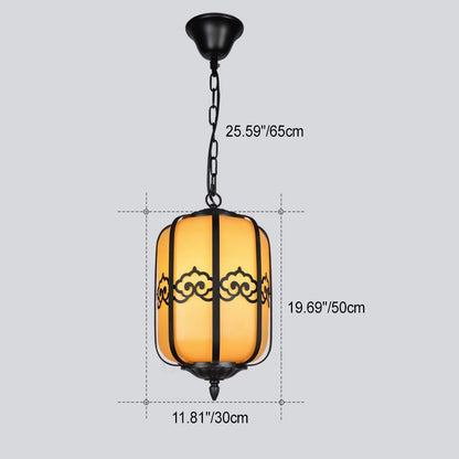 Traditional Chinese Cylinder Waterproof Striped Cloud Aluminum Faux Dolomite 1-Light Pendant Light For Outdoor Patio