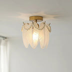 Modern Luxury Oval Ripple Feather Shell Hardware Glass 1-Light Semi-Flush Mount Ceiling Light For Living Room