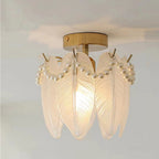 Modern Luxury Oval Ripple Feather Shell Hardware Glass 1-Light Semi-Flush Mount Ceiling Light For Living Room