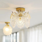 Modern Luxury Oval Ripple Feather Shell Hardware Glass 1-Light Semi-Flush Mount Ceiling Light For Living Room