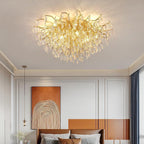Modern Luxury Branch Bend Teardrop Aluminum Crystal 13/15 Light Flush Mount Ceiling Light For Living Room