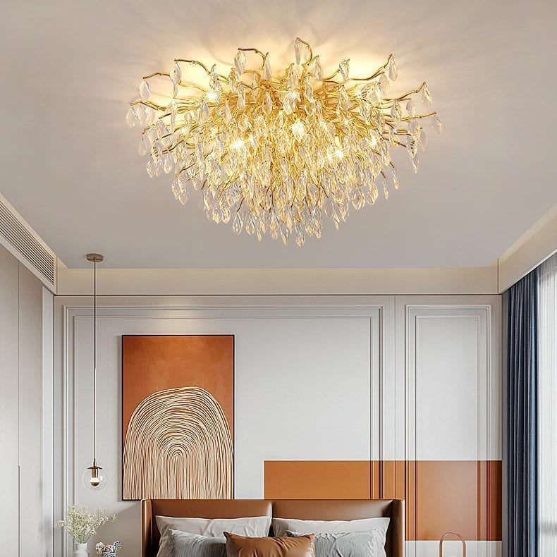 Modern Luxury Branch Bend Teardrop Aluminum Crystal 13/15 Light Flush Mount Ceiling Light For Living Room