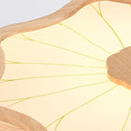Traditional Chinese Lotus Leaf Petal Solid Wood Iron Acrylic LED Flush Mount Ceiling Light For Bedroom