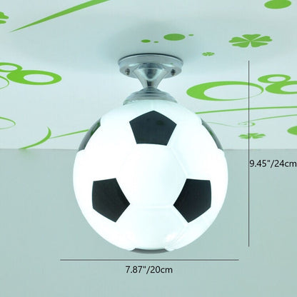 Modern Minimalist Kids Round Football Disc Base Iron Glass 1-Light Semi-Flush Mount Ceiling Light For Bedroom