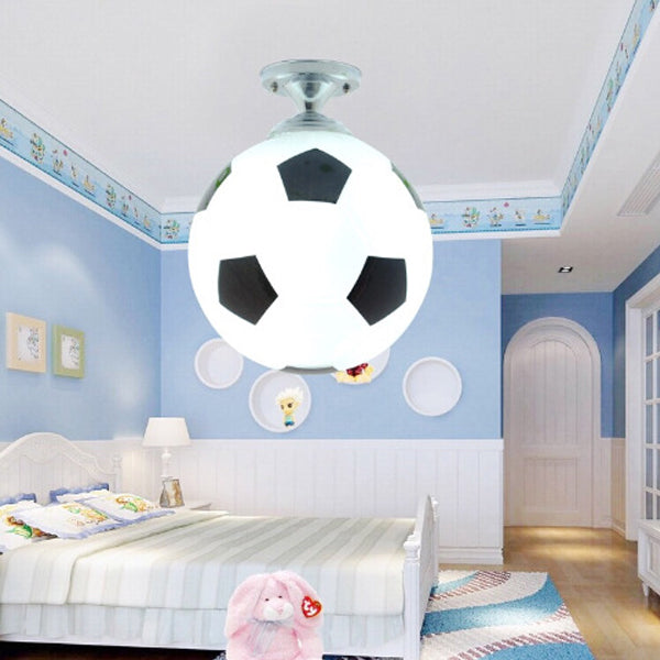 Modern Minimalist Kids Round Football Disc Base Iron Glass 1-Light Semi-Flush Mount Ceiling Light For Bedroom