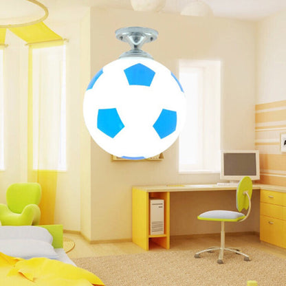 Modern Minimalist Kids Round Football Disc Base Iron Glass 1-Light Semi-Flush Mount Ceiling Light For Bedroom