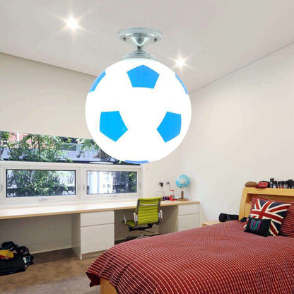 Modern Minimalist Kids Round Football Disc Base Iron Glass 1-Light Semi-Flush Mount Ceiling Light For Bedroom