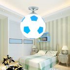 Modern Minimalist Kids Round Football Disc Base Iron Glass 1-Light Semi-Flush Mount Ceiling Light For Bedroom