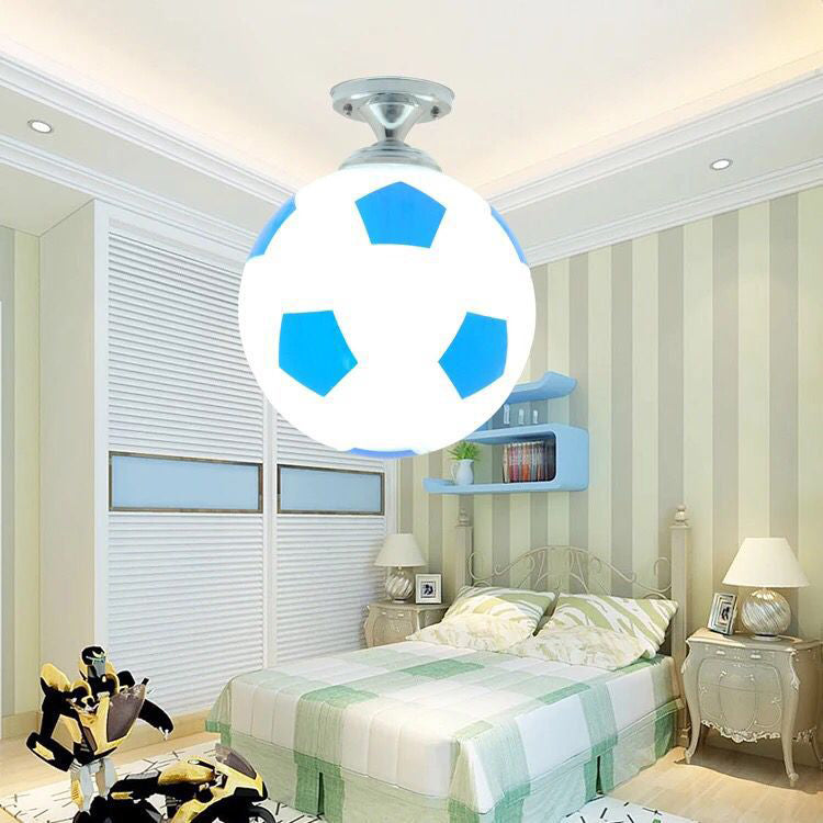 Modern Minimalist Kids Round Football Disc Base Iron Glass 1-Light Semi-Flush Mount Ceiling Light For Bedroom