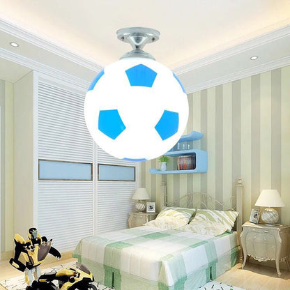 Modern Minimalist Kids Round Football Disc Base Iron Glass 1-Light Semi-Flush Mount Ceiling Light For Bedroom
