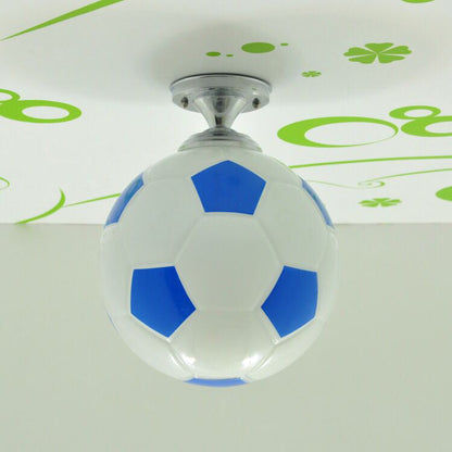 Modern Minimalist Kids Round Football Disc Base Iron Glass 1-Light Semi-Flush Mount Ceiling Light For Bedroom