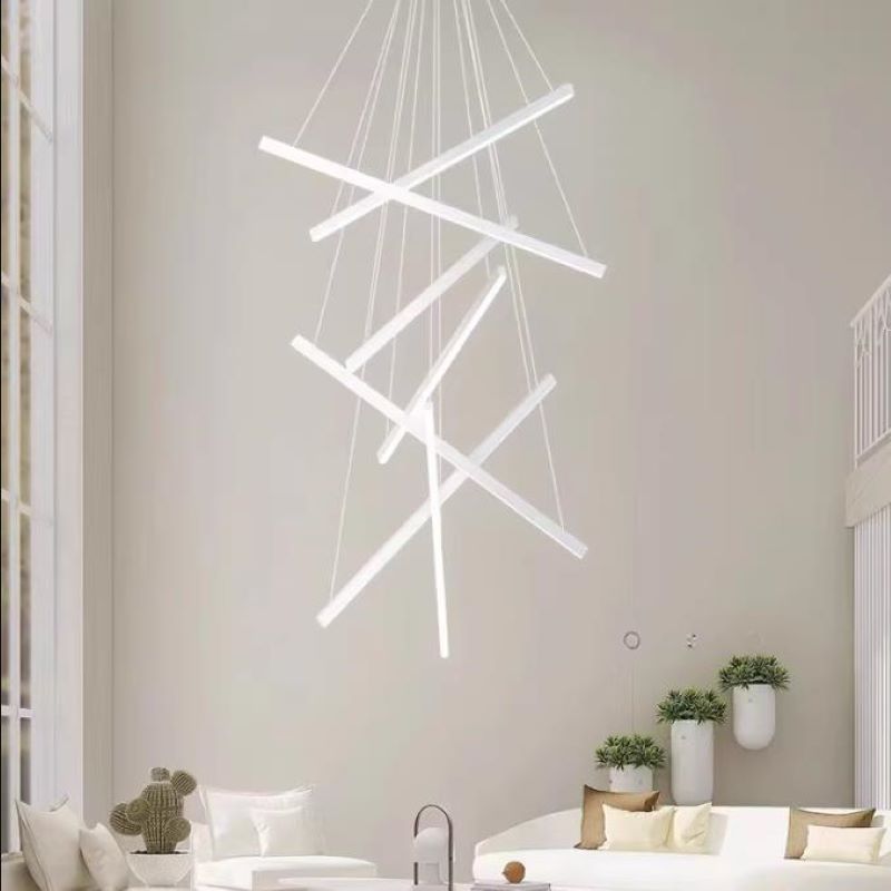 Contemporary Scandinavian Rectangular Long Combination Cylinder Base Aluminum Acrylic LED Chandelier Island Light for Living Room