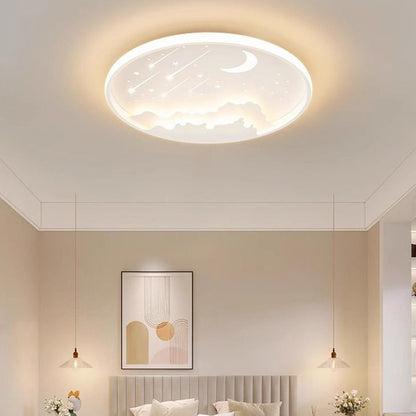 Modern Minimalist Kids Round Moon Meteor Star Iron Acrylic LED Flush Mount Ceiling Light For Bedroom