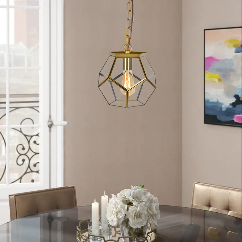 Contemporary Scandinavian Spherical Pentagon Copper Glass 1-Light Pendant Light For Bedroom