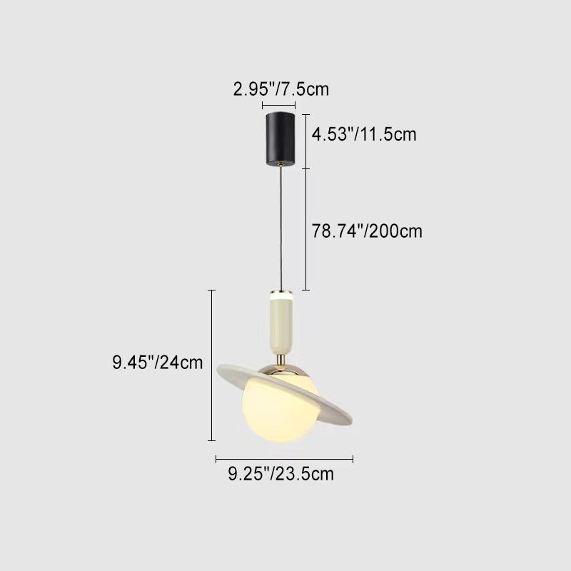 Modern Minimalist Planet Cylinder Orb Ring Aluminum Acrylic LED Pendant Light For Bedroom