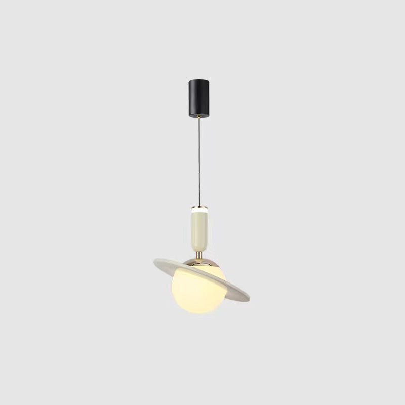 Modern Minimalist Planet Cylinder Orb Ring Aluminum Acrylic LED Pendant Light For Bedroom