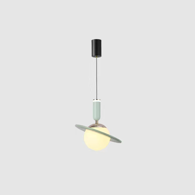 Modern Minimalist Planet Cylinder Orb Ring Aluminum Acrylic LED Pendant Light For Bedroom