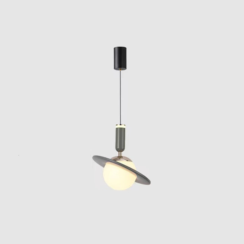 Modern Minimalist Planet Cylinder Orb Ring Aluminum Acrylic LED Pendant Light For Bedroom