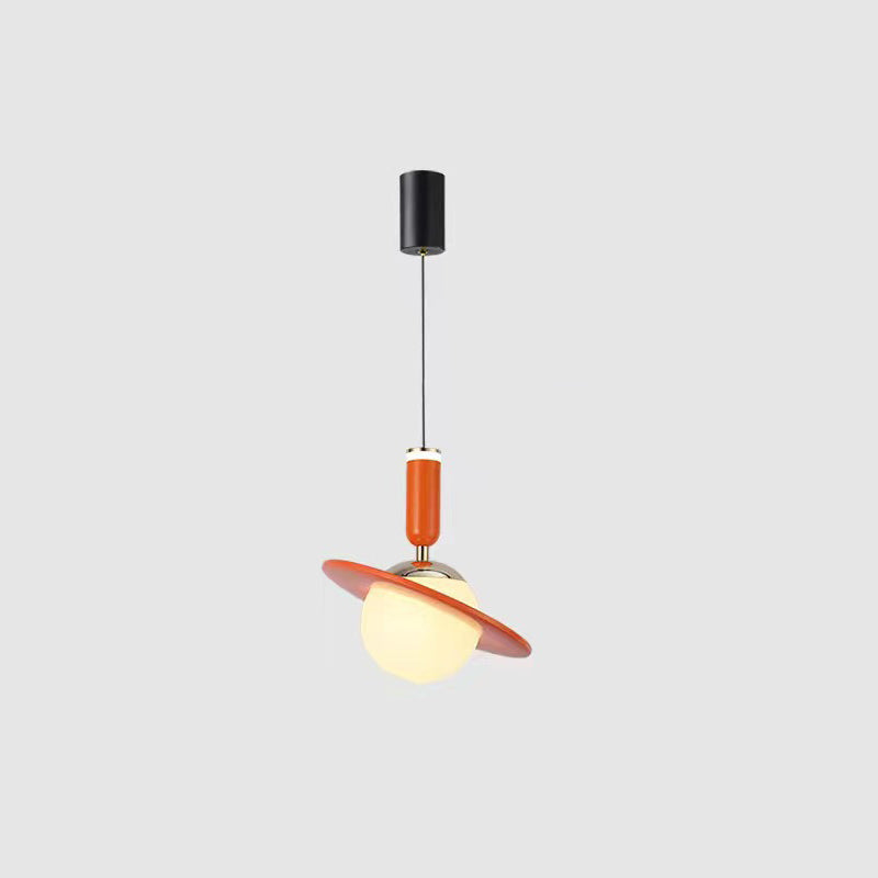 Modern Minimalist Planet Cylinder Orb Ring Aluminum Acrylic LED Pendant Light For Bedroom