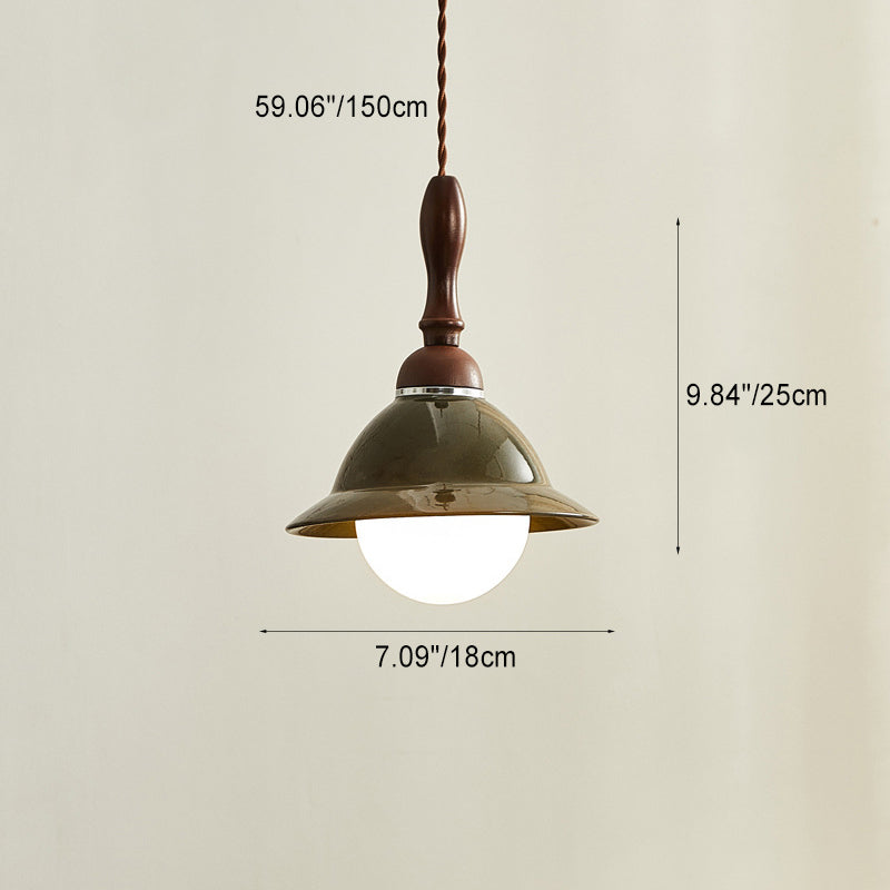 Traditional Vintage Hemispherical Oval Wooden Ceramic 1-Light Pendant Light For Living Room