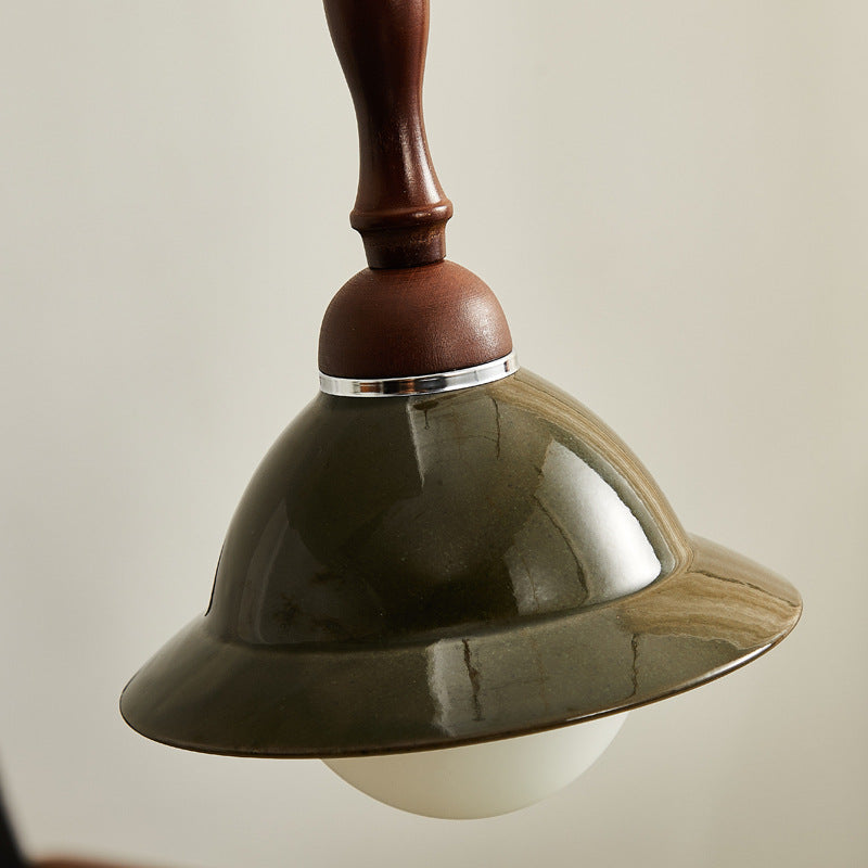 Traditional Vintage Hemispherical Oval Wooden Ceramic 1-Light Pendant Light For Living Room