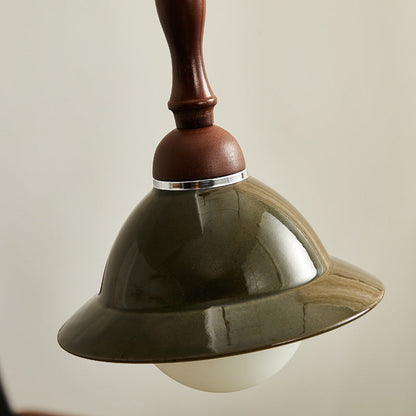 Traditional Vintage Hemispherical Oval Wooden Ceramic 1-Light Pendant Light For Living Room