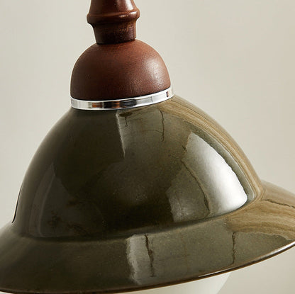 Traditional Vintage Hemispherical Oval Wooden Ceramic 1-Light Pendant Light For Living Room