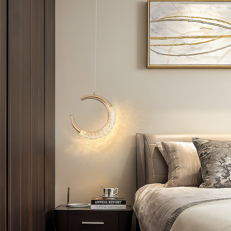 Contemporary Scandinavian Moon Arc Aluminum Hardware Acrylic LED Pendant Light For Bedroom