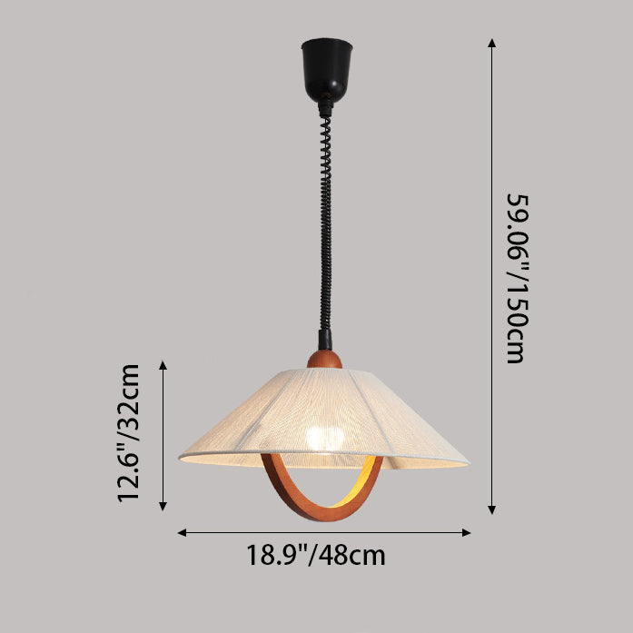 Traditional Vintage Round Table Curved Half Round Adjustable Wooden Fabric 1-Light Pendant Light For Bedroom