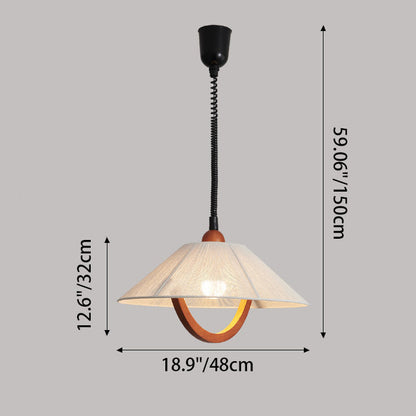 Traditional Vintage Round Table Curved Half Round Adjustable Wooden Fabric 1-Light Pendant Light For Bedroom