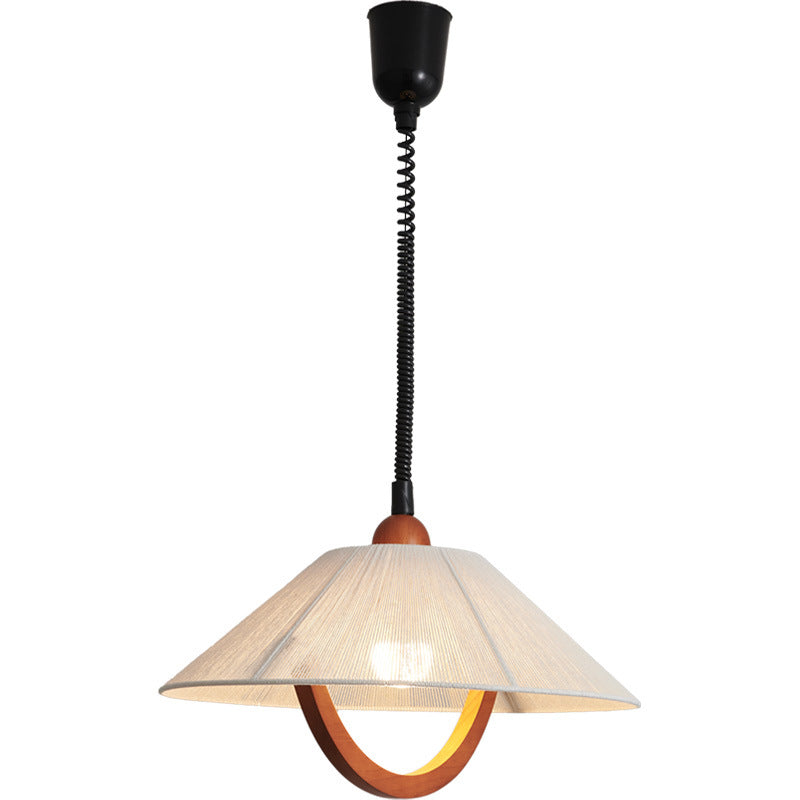 Traditional Vintage Round Table Curved Half Round Adjustable Wooden Fabric 1-Light Pendant Light For Bedroom