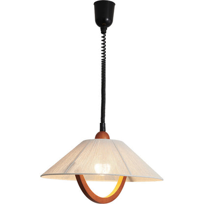 Traditional Vintage Round Table Curved Half Round Adjustable Wooden Fabric 1-Light Pendant Light For Bedroom