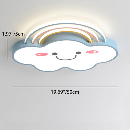 Contemporary Creative Kids Rainbow Clouds Smiley Iron Aluminum Acrylic LED Flush Mount Ceiling Light For Bedroom