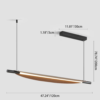 Traditional Japanese Long Curved Line Oval Cylinder Rectangle Base Iron Pc LED Pendant Light Island Light for Dining Room