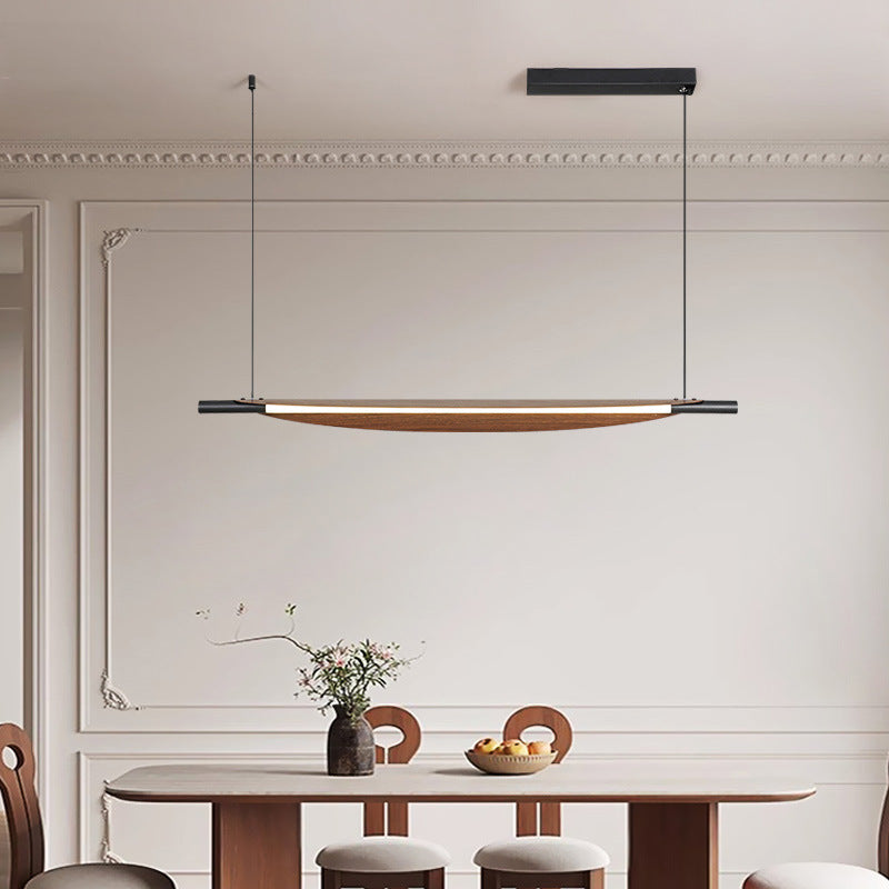 Traditional Japanese Long Curved Line Oval Cylinder Rectangle Base Iron Pc LED Pendant Light Island Light for Dining Room